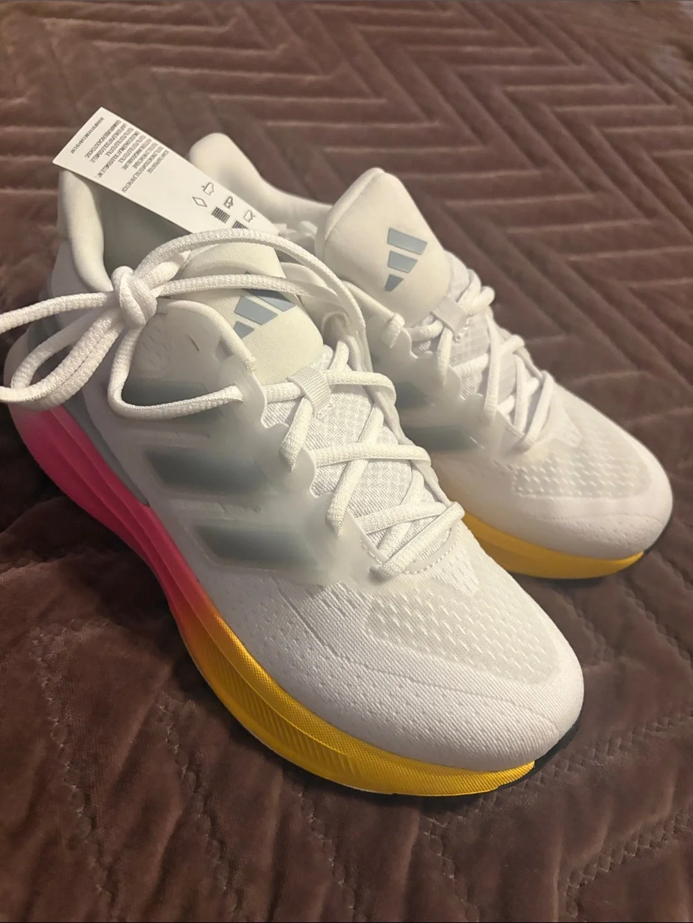 adidas kids White Running Shoes with Pink-to-Yellow Gradient Midsole